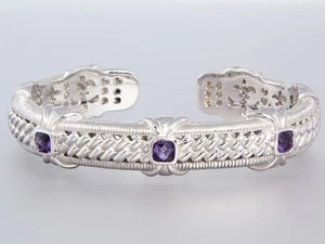 New JUDITH RIPKA Sterling Silver and Amethyst Hinged Cuff Bracelet - Picture 1 of 5