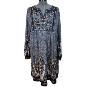 Abito maglione WHITE MARK Apolline taglia 16W blu ricamato boho hippie lunghezza ginocchio - Foto 1 di 12