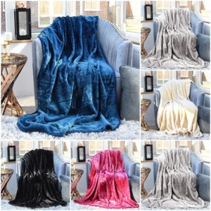 Large Luxury Super Soft Warm Faux Fur Mink Fleece Blanket Throw Bed Sofa Cosy - Picture 1 of 2