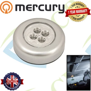 Mercury 410.324 4 LED Push Lamp Stick On Adhesive Back Battery Powered - Silver - Picture 1 of 1
