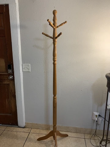 Vintage OAK COAT TREE HAT RACK STAND Arts & Crafts TURNED WOOD Cover