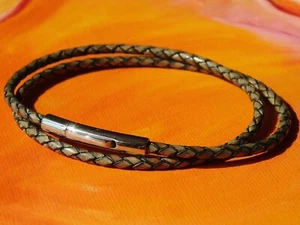 Mens / ladies 3mm Dark Green leather & stainless steel bracelet by Lyme Bay Art - Picture 1 of 3