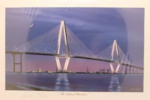 Stephen Gunter Lights of Charleston Signed Print Arthur Ravenel Bridge Unframed - Picture 1 of 12