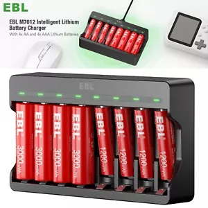 EBL 8x AA AAA Rechargeable Batteries ( 4 AA+4 AAA Lithium Battery) W/ Charger - Picture 1 of 11