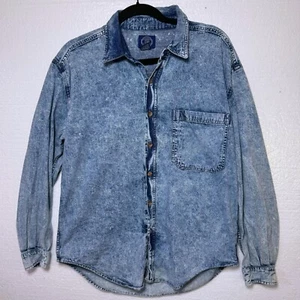 Gap Vintage Mens Sz Medium Stone Wash Blue Denim Button Front Long Sleeve Shirt - Picture 1 of 8