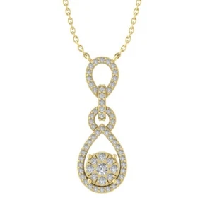 14K Yellow Gold Diamond Pear Drop Pendant with Silver Chain 1/3ct, 18", 2.56g - Picture 1 of 5