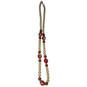 Vintage Japanese Floral Decal Beads Faux Pearl Necklace Asian Inspired Jewelry - Picture 1 of 7