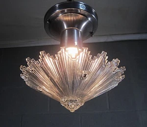Art Deco Antique Starburst Shade Aluminum 3 Chain Fixture New Socket & Wiring - Picture 1 of 13