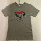 Bella Canvas - Pig With Red Headband - Graphic Gray T-shirt - Womens Size Small