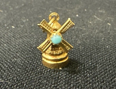 14K Gold Dutch Windmill Charm Turquoise Moveable  - Image 1 of 4