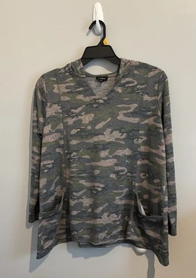 Sudadera con Capucha Links Verde Camuflada Dobladillo Manga Larga Cuello en V Talla Grande Foto 1 de 4