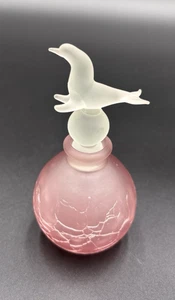 Vintage  Glass Act perfume bottle, pink crackle base with frosted seal stopper - Picture 1 of 6