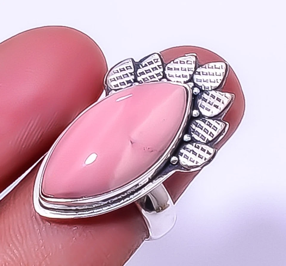Anillo ajustable hecho a mano artesanal de diseñador de plata de ley 925 ópalo rosa (R28) A8 Foto 1 de 4