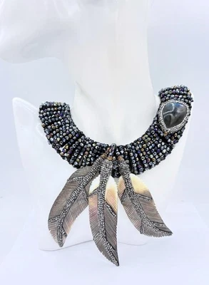 Signed Vilaiwan Labradorite Marcasite & Black Mother-of-Pearl Statement Necklace - Image 1 of 4