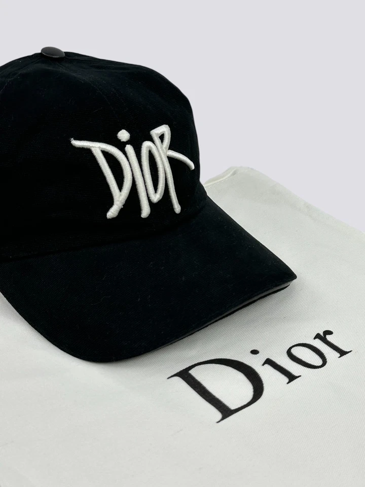 Dior x Shawn Stussy Embroidered Logo Cotton Baseball Cap Black Size L - Image 1 of 4