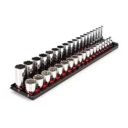 Tekton Shd91212 3/8 Inch Drive 12-Point Socket Set With Rails And Tray, - Image 1 of 4