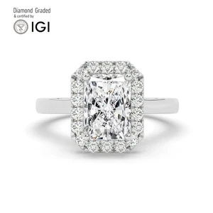 Radiant Solitaire Labgrown Diamond Engagement Ring 18k White Gold 3.40 Ct - Picture 1 of 18