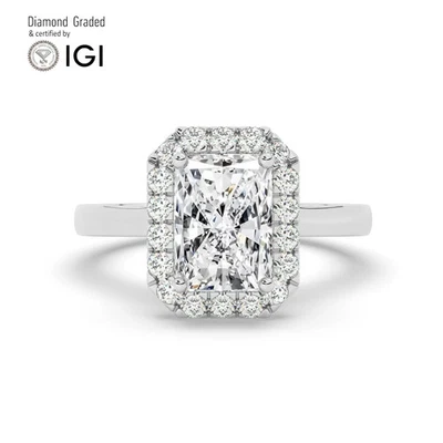Radiant Solitaire Labgrown Diamond Engagement Ring 18k White Gold 3.40 Ct - Image 1 of 4