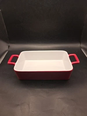 Crate Barrel Stoneware Baking Pan Handles Red 5" x 7 1/2" Small - Image 1 of 4