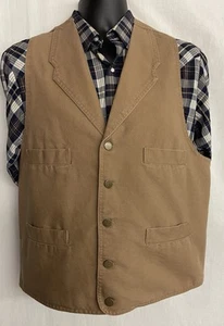VTG Scully Brown Canvas Buckle Back Vest Western Cut Cowboy Brass Buttons Sz L - Picture 1 of 7