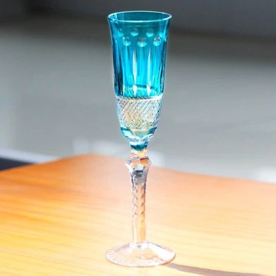 Бокалы для шампанского флейты в богемном стиле ручная резка прозрачное хрустальное стекло 5 унций синие - Изображение 1 из 4