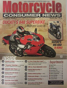Motorcycle Consumer News Magazine March 2008 Ducati's 848 Superbike Suzuki Big  - Picture 1 of 1