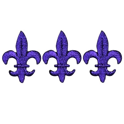 3-Pack Fleur De Lis Applique Patch - Mini Embroidered Purple Saints Badge 1-1/8" - Image 1 of 2