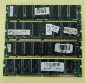 4x 128MB PC133U SDRAM CL3 Desktop Memory Modules MS3828UPPI, M16M648Y-75... - Picture 1 of 3
