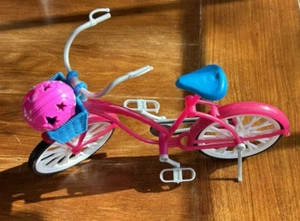 Barbie Doll Glam Bike Bicycle 2014 w/ Basket & Helmet Hot Pink Glitter Blue VG - Picture 1 of 4