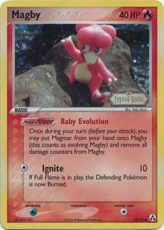 Pokemon - Magby - 58/92 - Common - Reverse Holo - EX Legend Maker - NM - Image 1 of 1