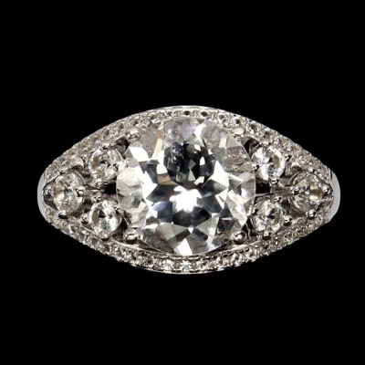 925 Sterling Silver Ring Round White Topaz 10mm Natural Gemstone Jewelry Size 7 - Image 1 of 4