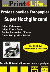 50 Bl. Photopapier 230g 10x15 Super High Glossy hochglänzend 9600DPI wasserfest - Bild 1 von 3