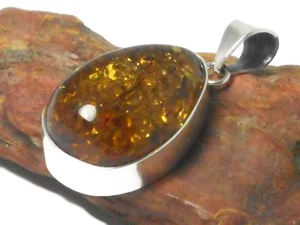 AMBER Sterling Silver 925 Gemstone PENDANT - Gift Boxed! - Picture 1 of 6