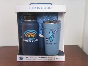  LIFE IS GOOD 32&25 OZ STAINLESS STEEL BOTTLE/TUMBLER BOXED SET...FOREST / KAYAK - Picture 1 of 3