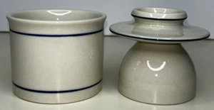 Norpro #284 Stoneware Butter Keeper Crock Dish Butter Bell Beige w/ Blue Stripe - Picture 1 of 13