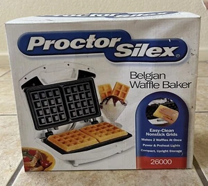 BRAND NEW! Proctor Silex 26000 Belgian Waffle Baker, White, Non-Stick Surface - Picture 1 of 5