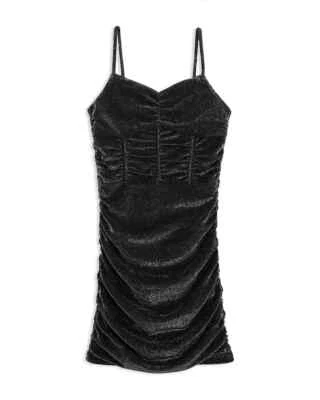 Vestido KatieJnyc Lola Acanalado Para Niñas Negro Brillo Cuello en V Espalda Cierre con Cremallera Foto 1 de 4