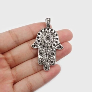 5PCS Antique Silver Large Fatima Hamsa Hand Charm Pendant for Jewelry Findings - Picture 1 of 4