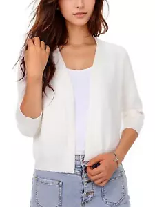 Women's 3/4 Sleeve Cropped Knit Sweater Cardigans Open Front Bolero Shrug - Picture 1 of 16