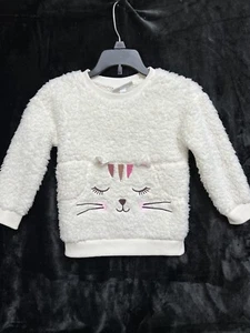 Kids Headquarters Toddlers 3T Girls Cream Pullover Sherpa W/Kitty Cat Face Cute - Picture 1 of 9