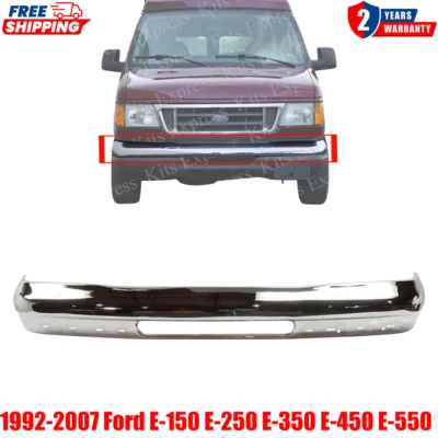 Front Bumper Chrome For 1992-2007 Ford E-150 E-250 E-350 E-450 E-550 Super Duty - Imagem 1 de 4