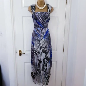 Per Una Speziale Pure Silk Maxi Dress UK 14 Grey Multi Ruched Animal Print Party - Picture 1 of 12