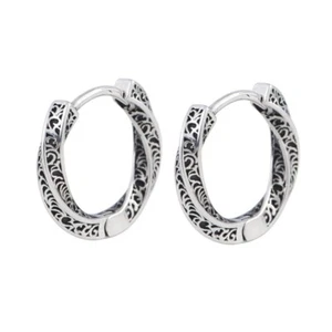 Unisex Sterling Silber Morbius Strukturiert Retro Vintage Creolen 14mm F1343 - Bild 1 von 5