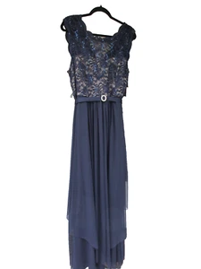 NWT!! R&M Richards Women's Navy Blue Sequined Lace Chiffon Gown Dress Size 16W - Picture 1 of 21