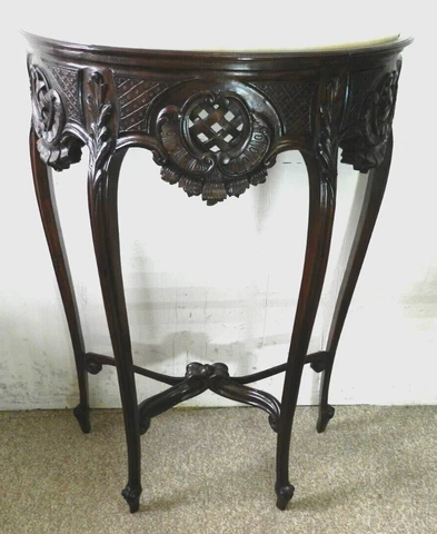 1800s Tall French, Stone Top, Master Carved, Walnut Stretcher Table Consoles Cover