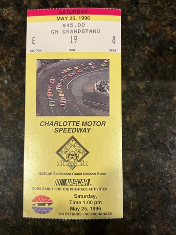 1996 Charlotte Motor Speedway Nascar Red Dog 300 Ticket Mark Martin Jeff Gordon Cover