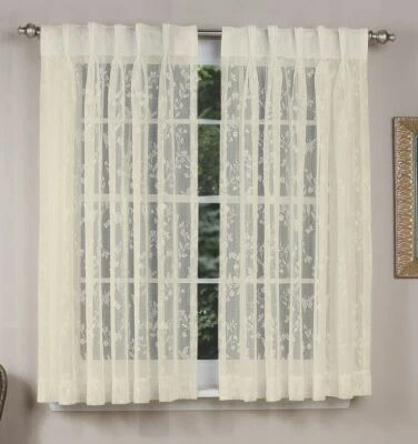 Par de paneles de cortina plisados clásicos de encaje Isabella 52" x 36" marfil TF Foto 1 de 4