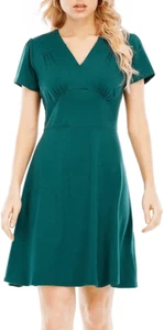 Pinup Retro Vintage 1940s 1950s Elegant Swing Stretchy Green Dress SIZE M NEW - Picture 1 of 12