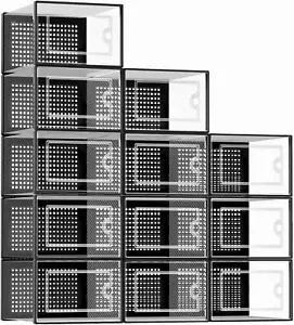 X-Large Shoe Storage Boxes Organizers Clear Plastic Stackable 12 Pack, Shoe Rack - Picture 1 of 12