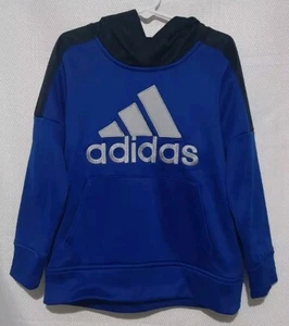 Boy's Adidas Blue and Black Logo Geometric Pull Over Hoodie With Pockets Sz.5 - Picture 1 of 3
